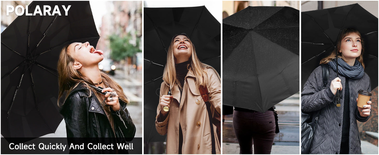 POLARAY Travel Umbrella, Instant folding umbrella, Wrinkle-Free & Easy Retract,umbrella windproof,Strong compact Umbrella for Wind and Rain,Quick and flat smart umbrell