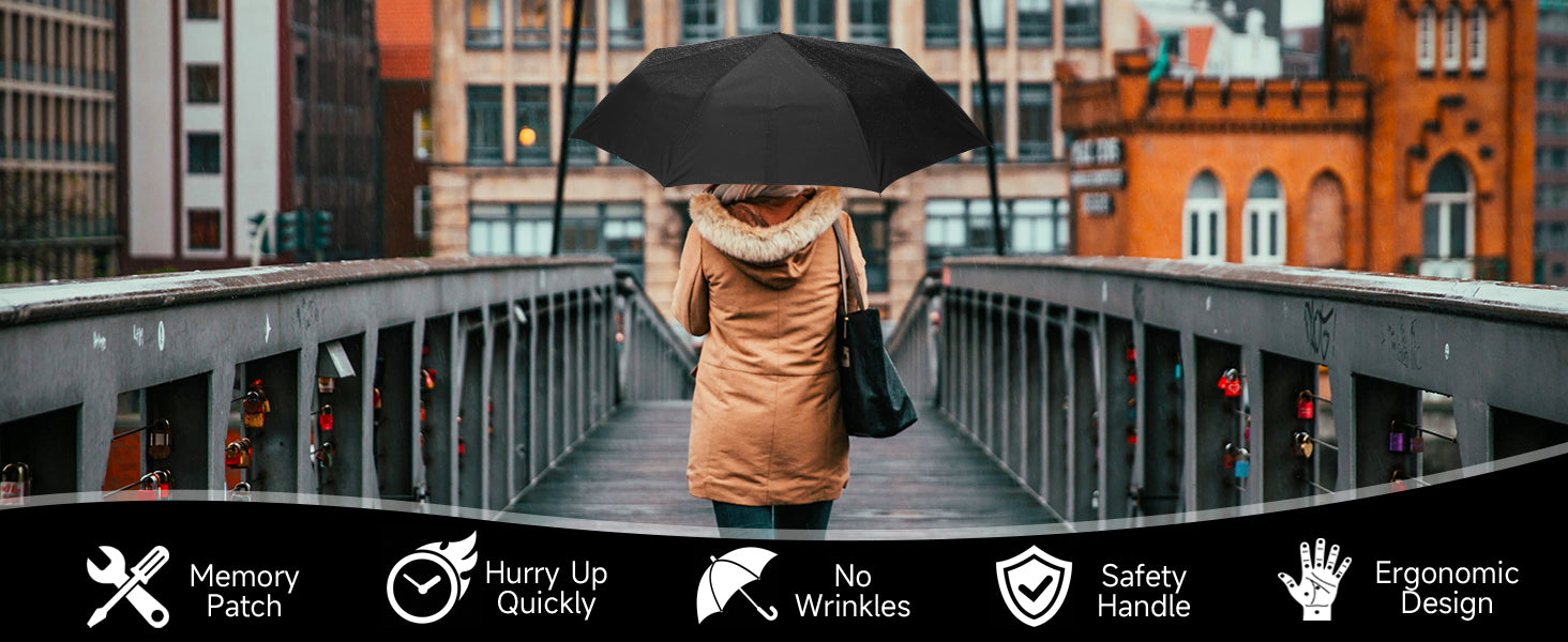 POLARAY Travel Umbrella, Instant folding umbrella, Wrinkle-Free & Easy Retract,umbrella windproof,Strong compact Umbrella for Wind and Rain,Quick and flat smart umbrell